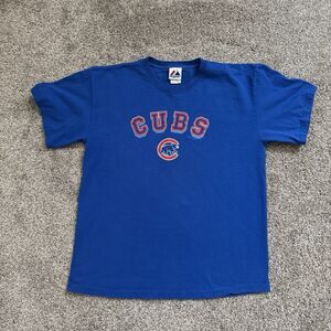 MLB CHICAGO CUBS Baseball Majestic Blue Short Sleeve T-Shirt Unisex Size Large